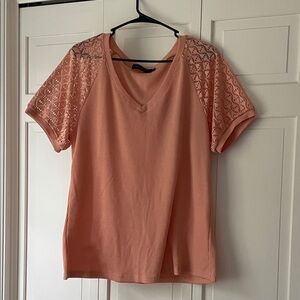 Coral Lace Sleeve V-Neck‎ Blouse